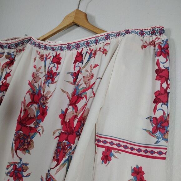 Women's Boho Top Floral Blouse Open Shoulder Bohemian Embroidered Size L - Picture 5 of 8